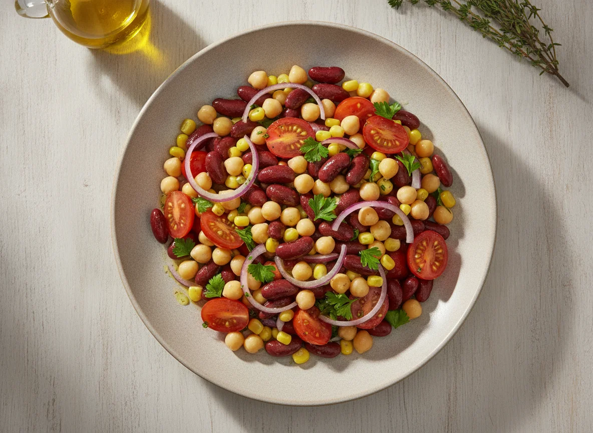 Bunter Bohnensalat mit Mais und Tomaten photo