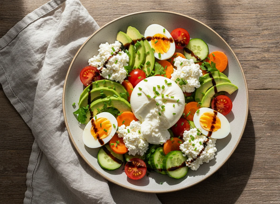Bunter Salat mit Burrata und Eiern photo