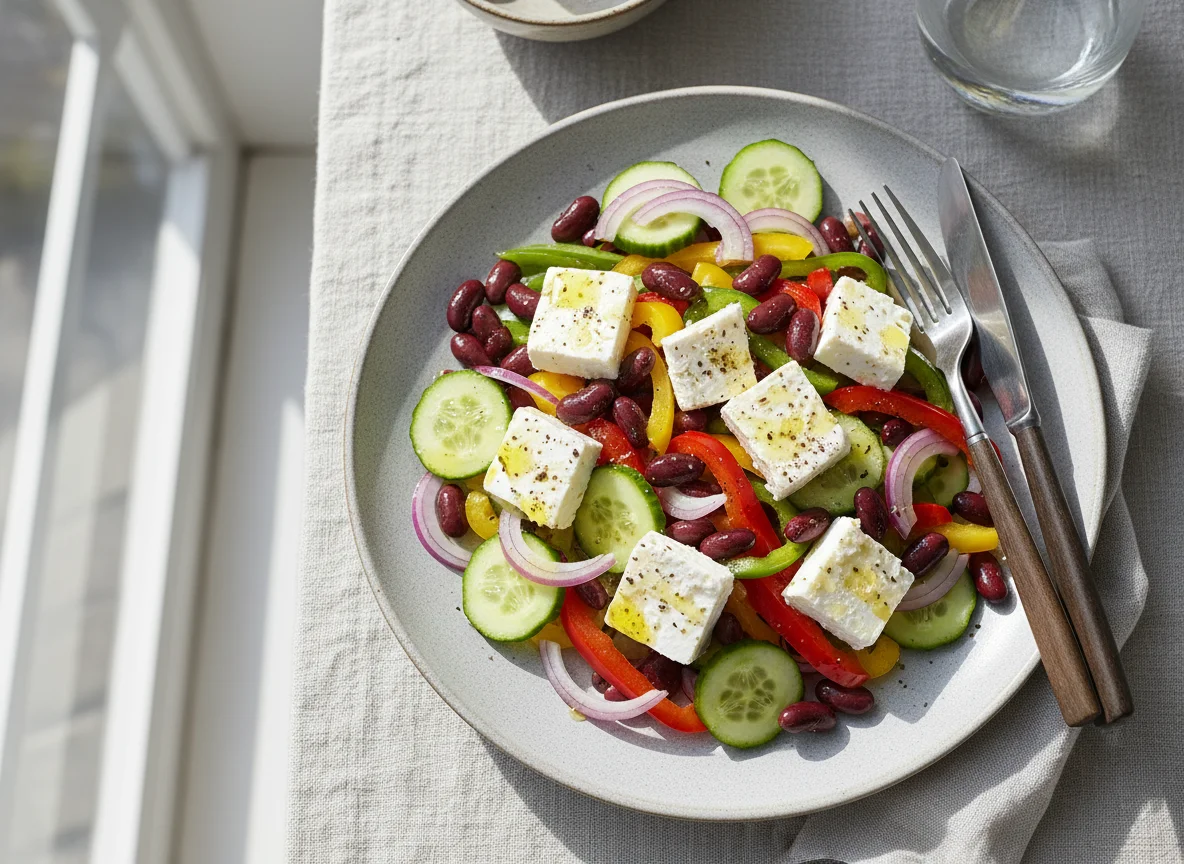 Bunter Salat mit Feta und Kidneybohnen photo