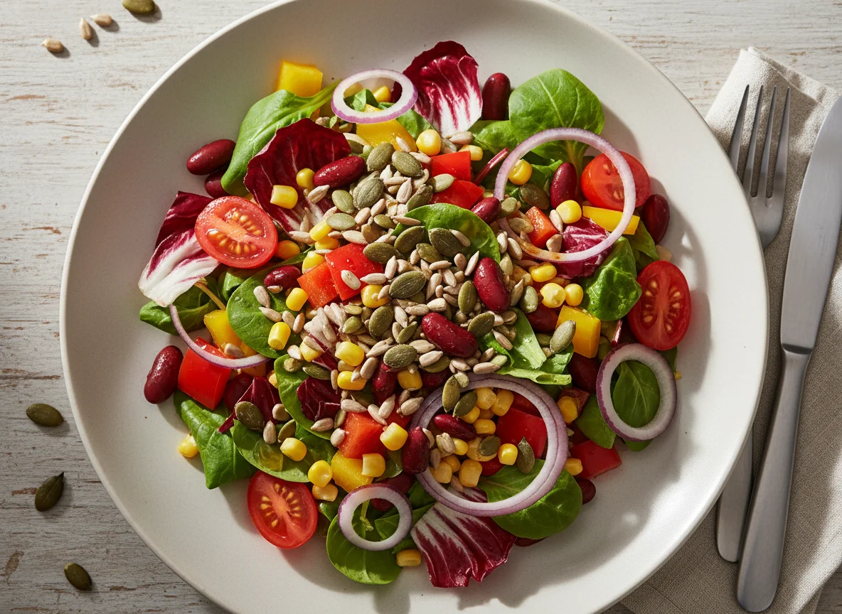 Bunter Salat mit Kernen und Bohnen photo