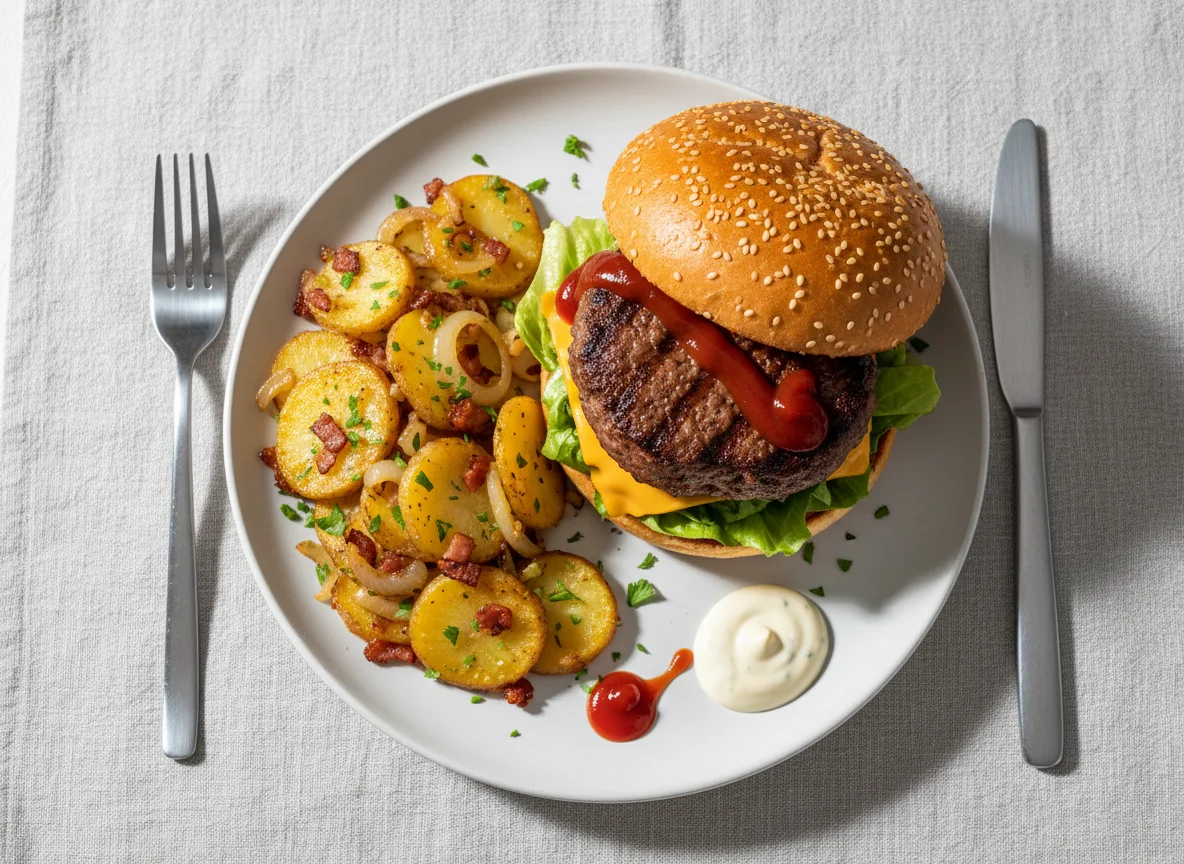 Burger mit Bratkartoffeln photo