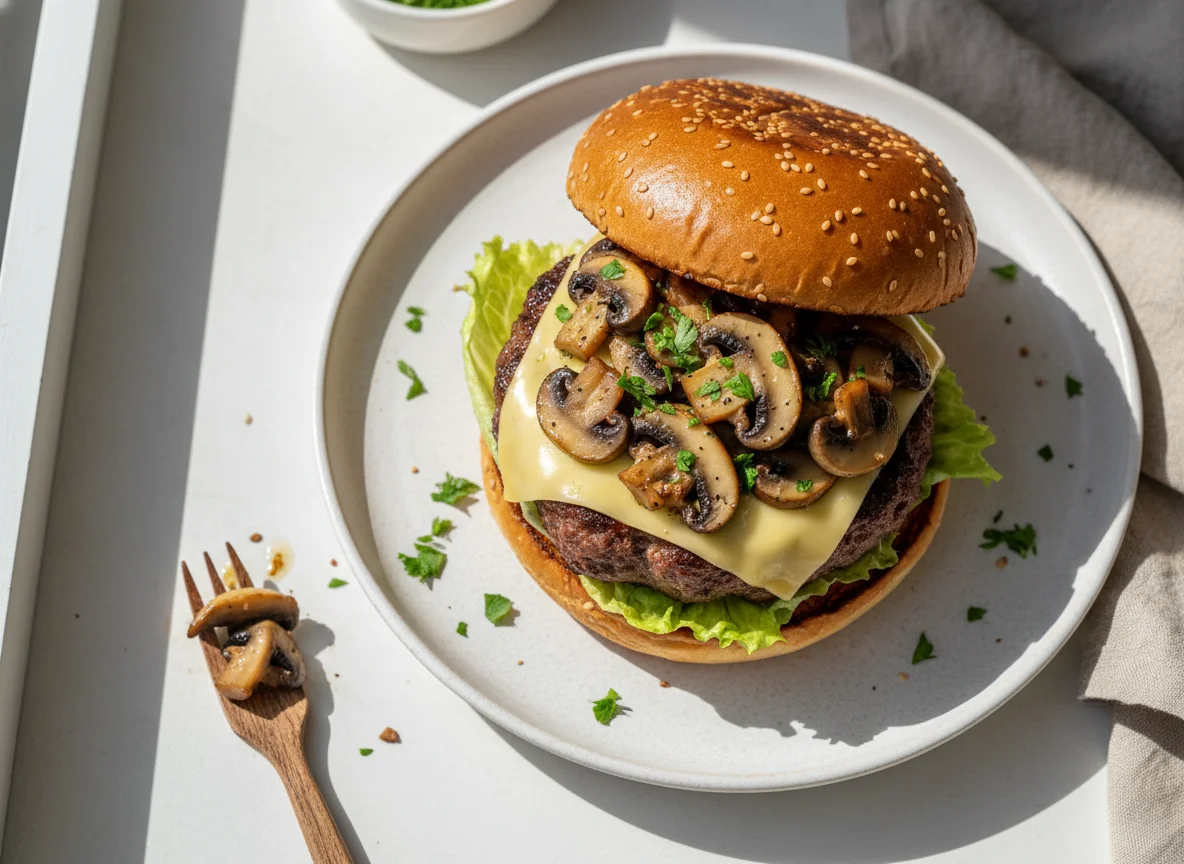 Burger mit gebratenen Champignons photo