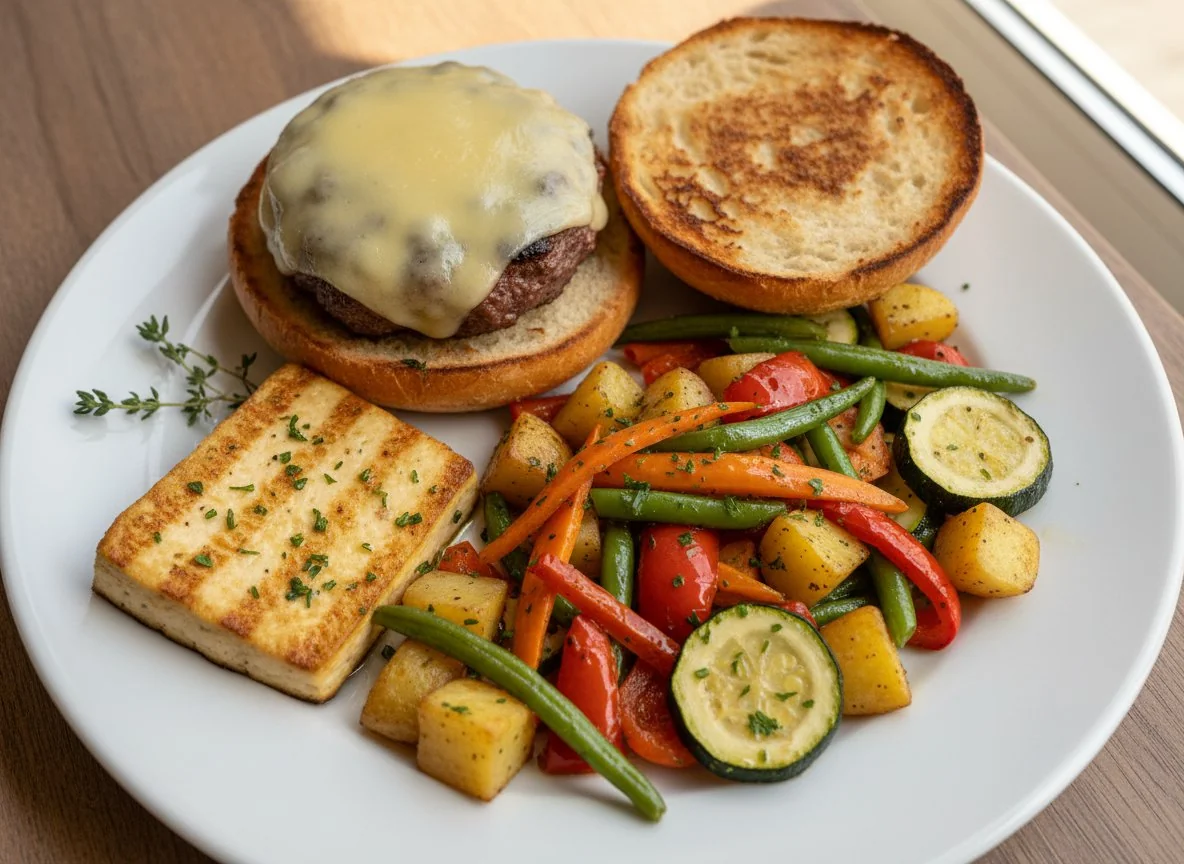 Burger mit Gemüse und Tofu photo