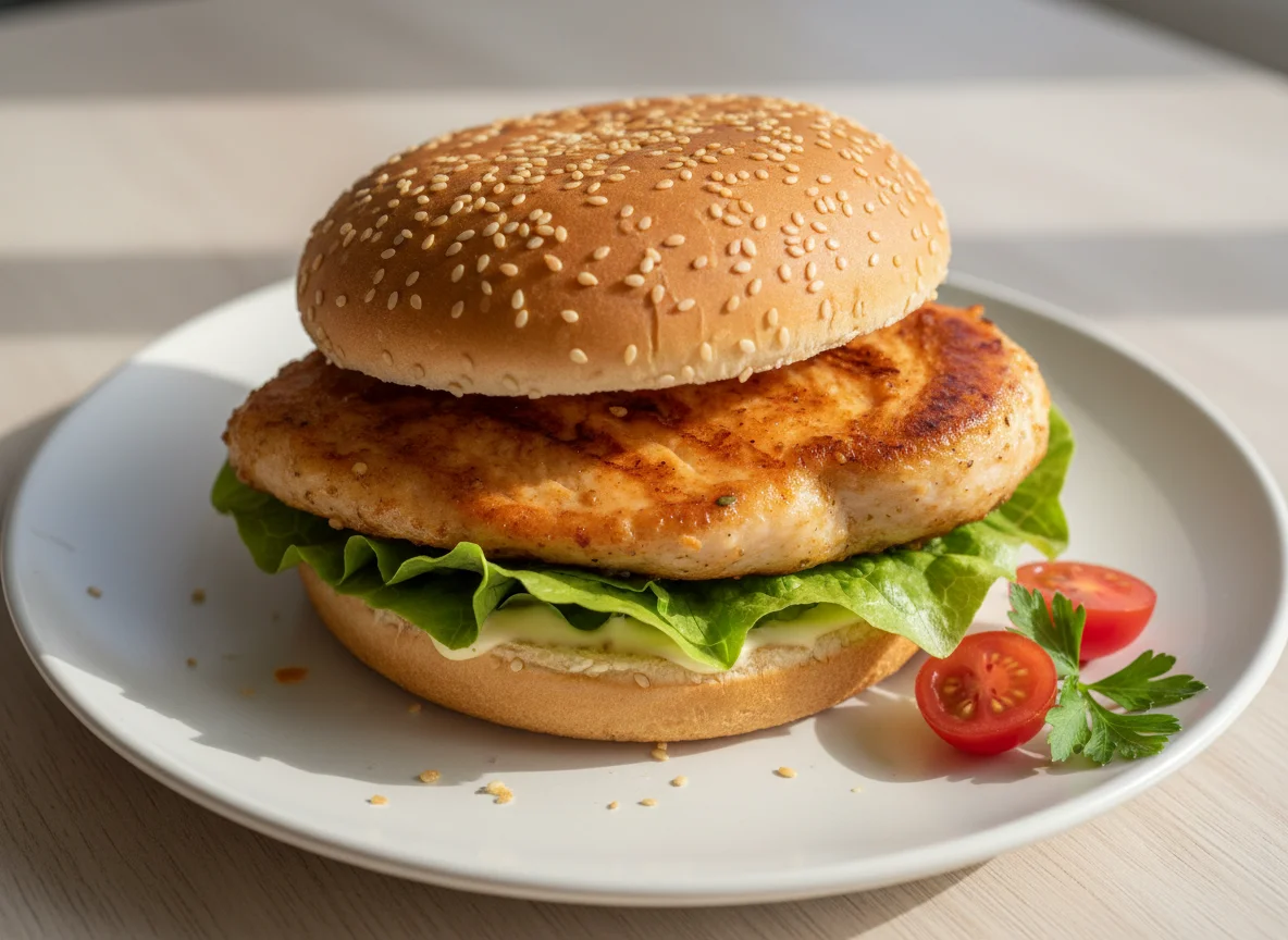 Burger mit Hähnchen und Salat photo