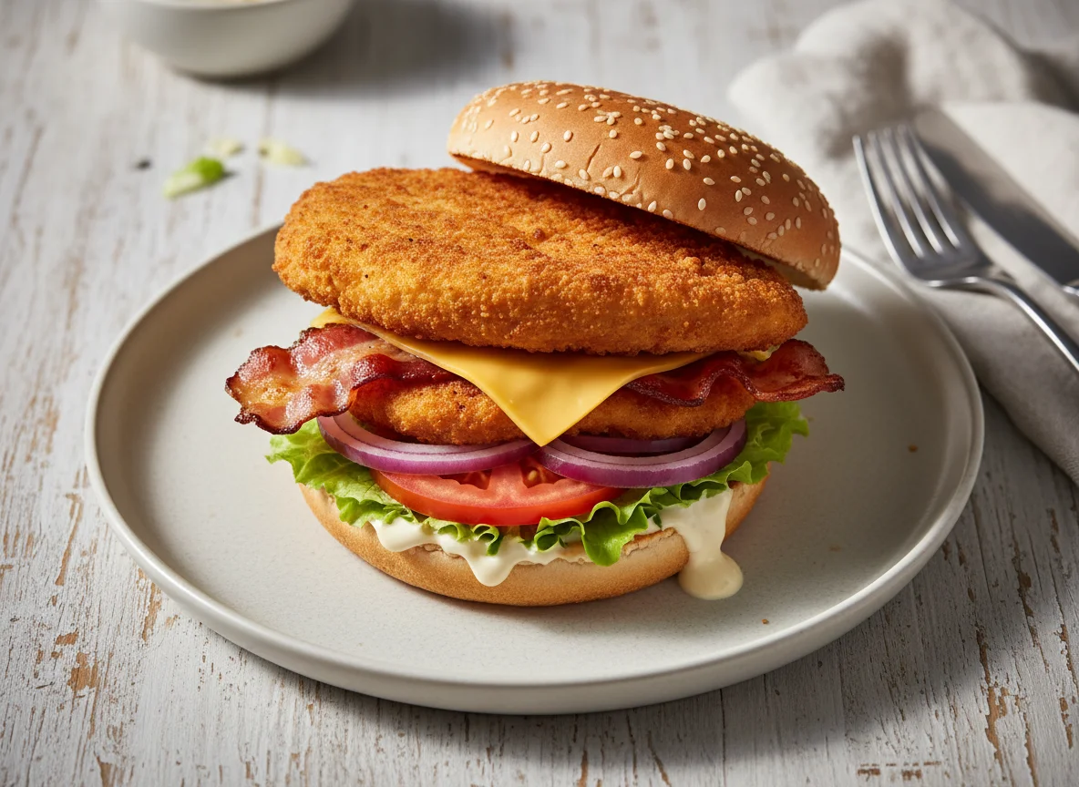 Burger mit Hähnchen und Speck photo