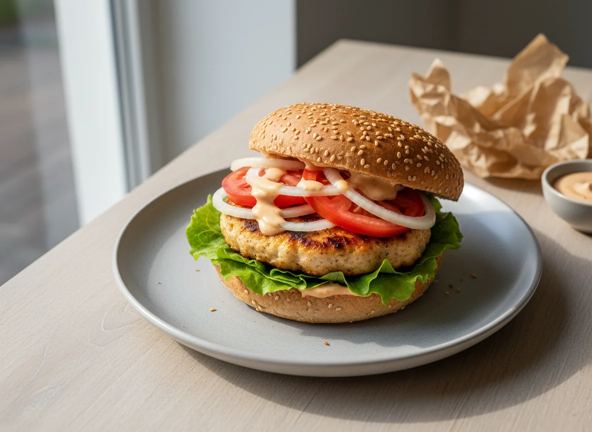 Burger mit Hähnchenpatty photo