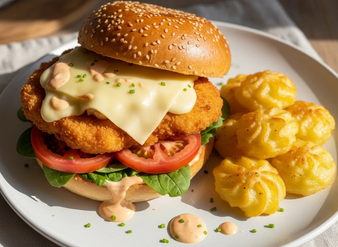 Burger mit Herzoginkartoffeln photo