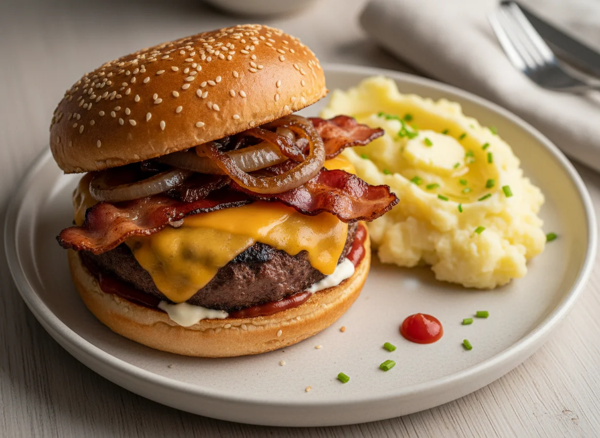 Burger mit Kartoffelpüree photo