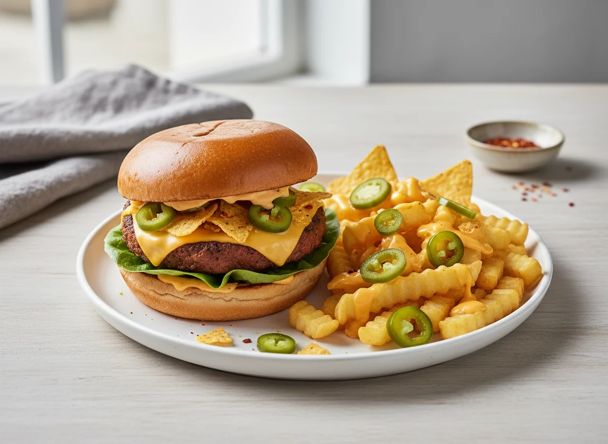 Burger mit Käse-Jalapeño-Pommes photo