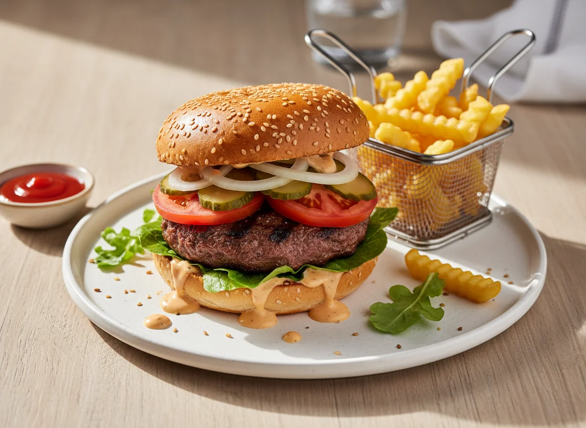 Burger mit Patty und Salat photo