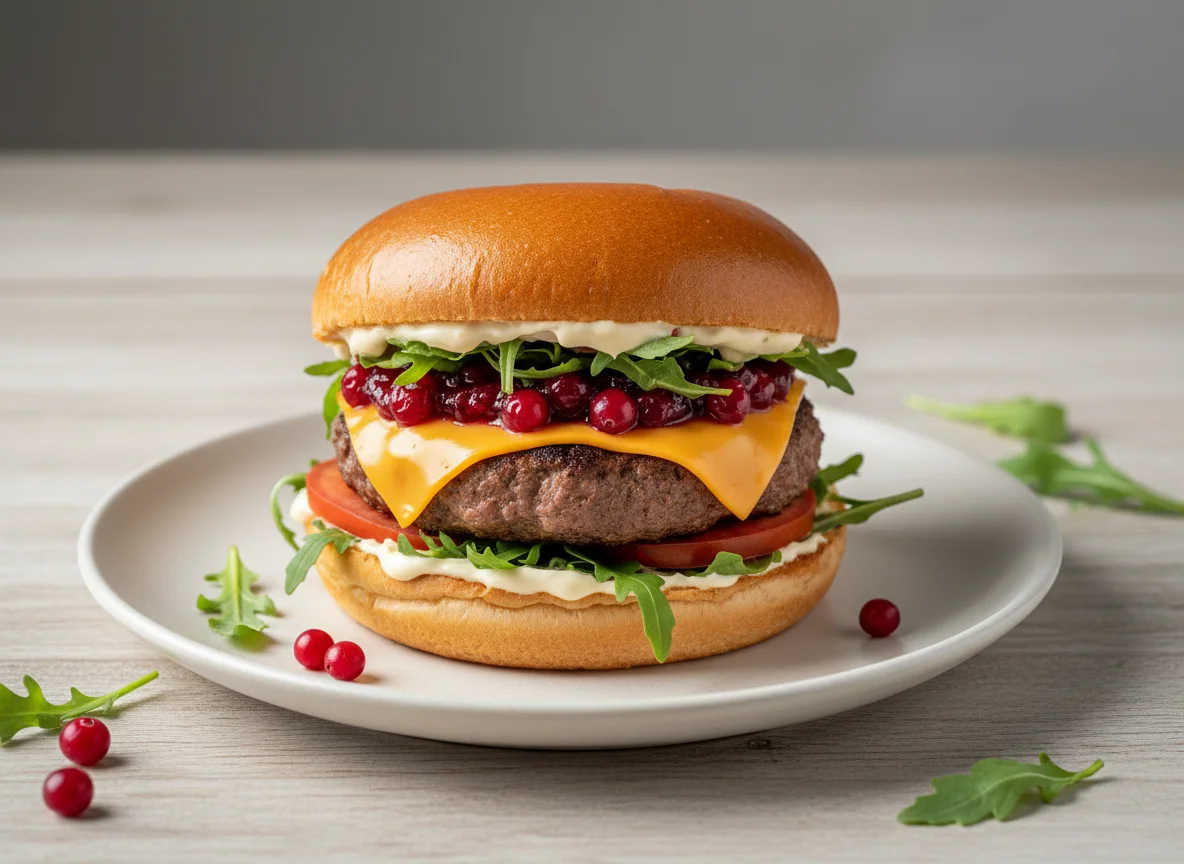 Burger mit Preiselbeersauce und Rucola photo