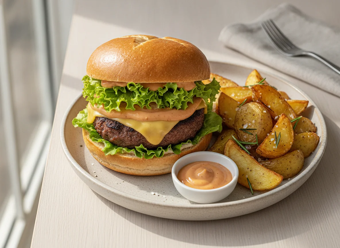 Burger mit Rosmarinkartoffeln photo