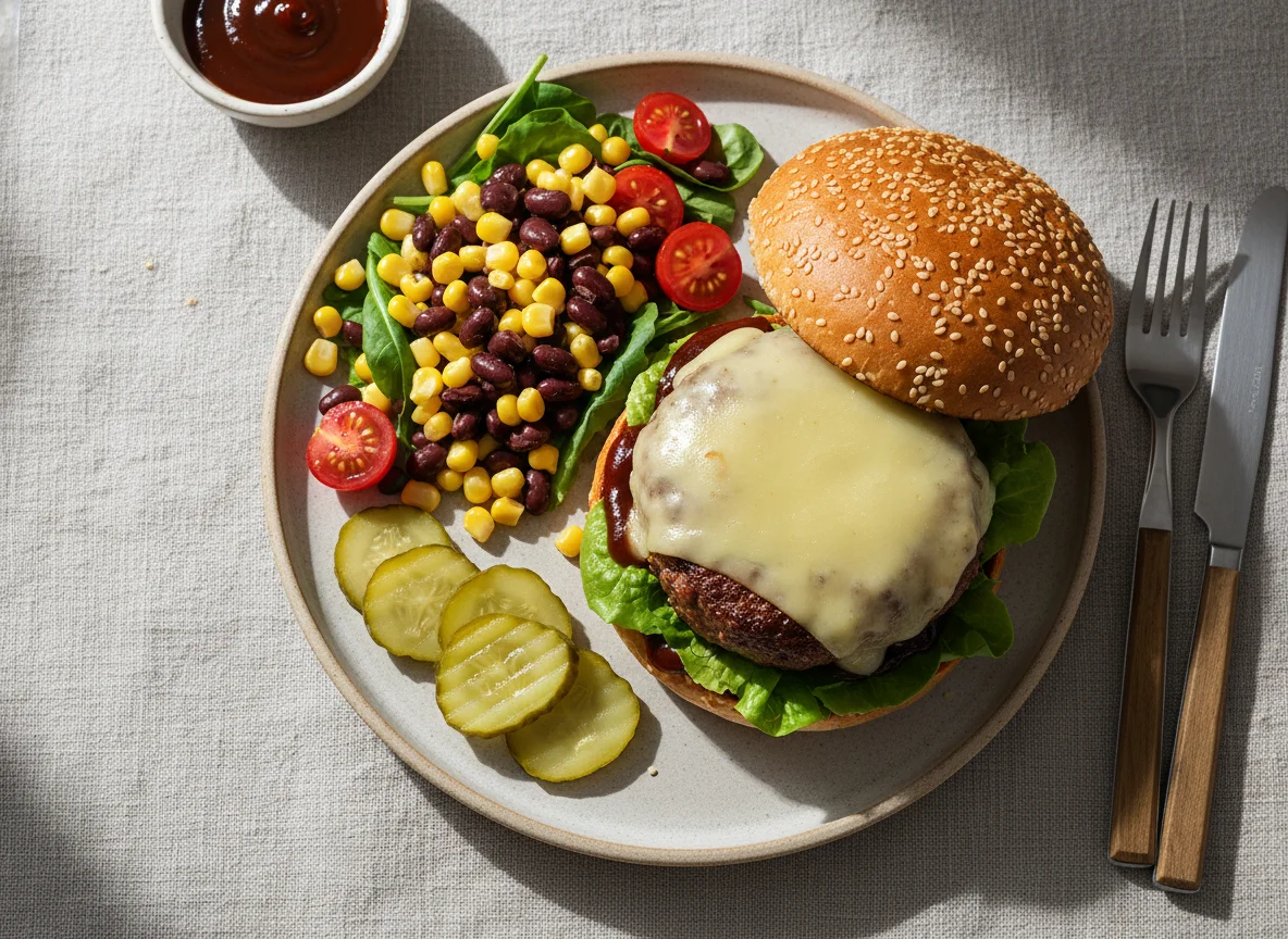 Burger mit Salat und Essiggurken photo