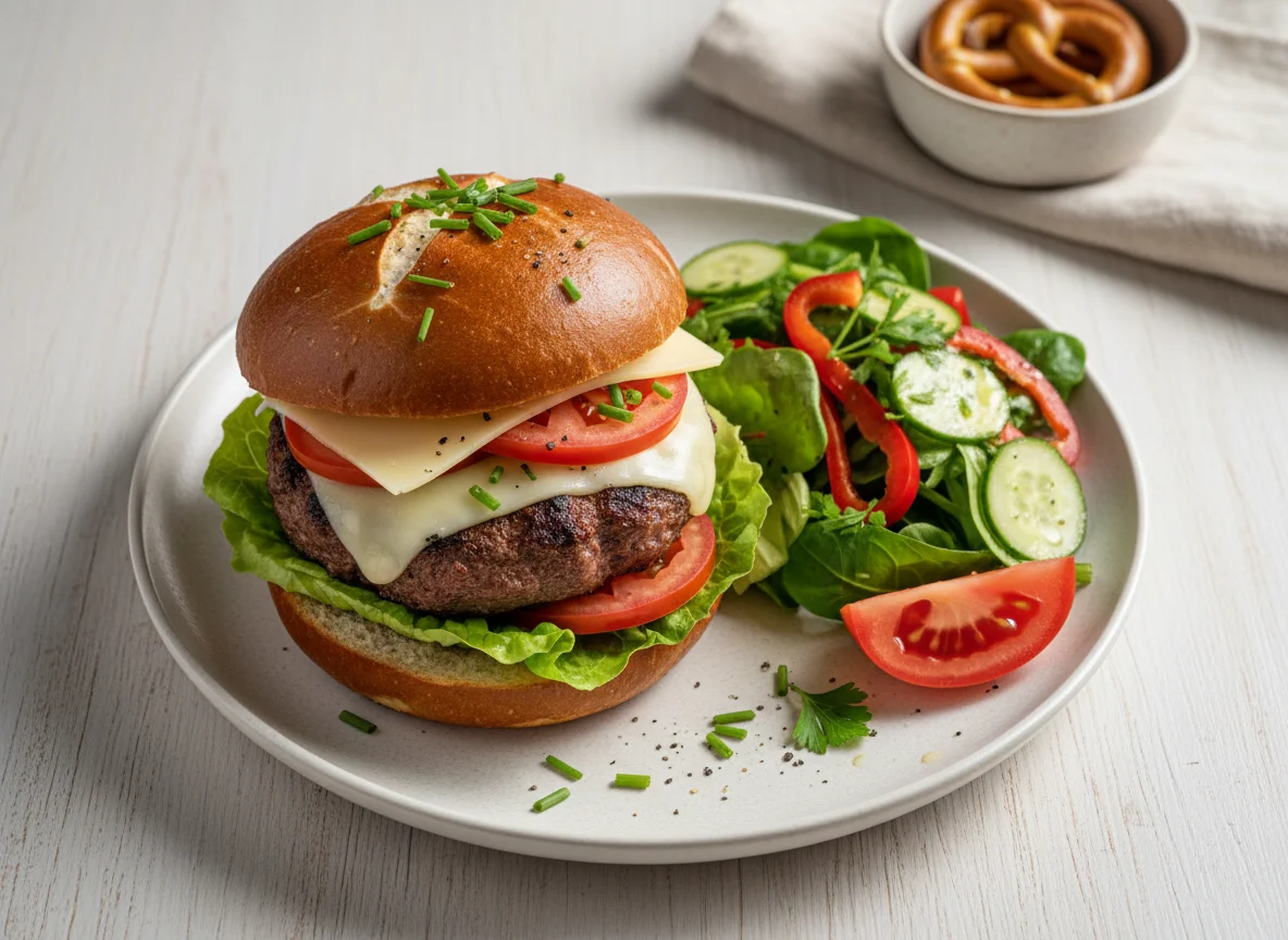 Burger mit Salat und Gemüsebeilage photo