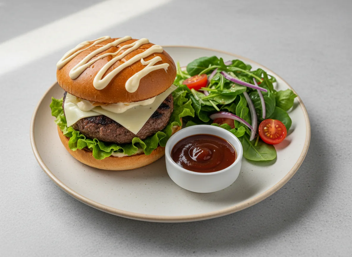 Burger mit Salat und Saucen photo