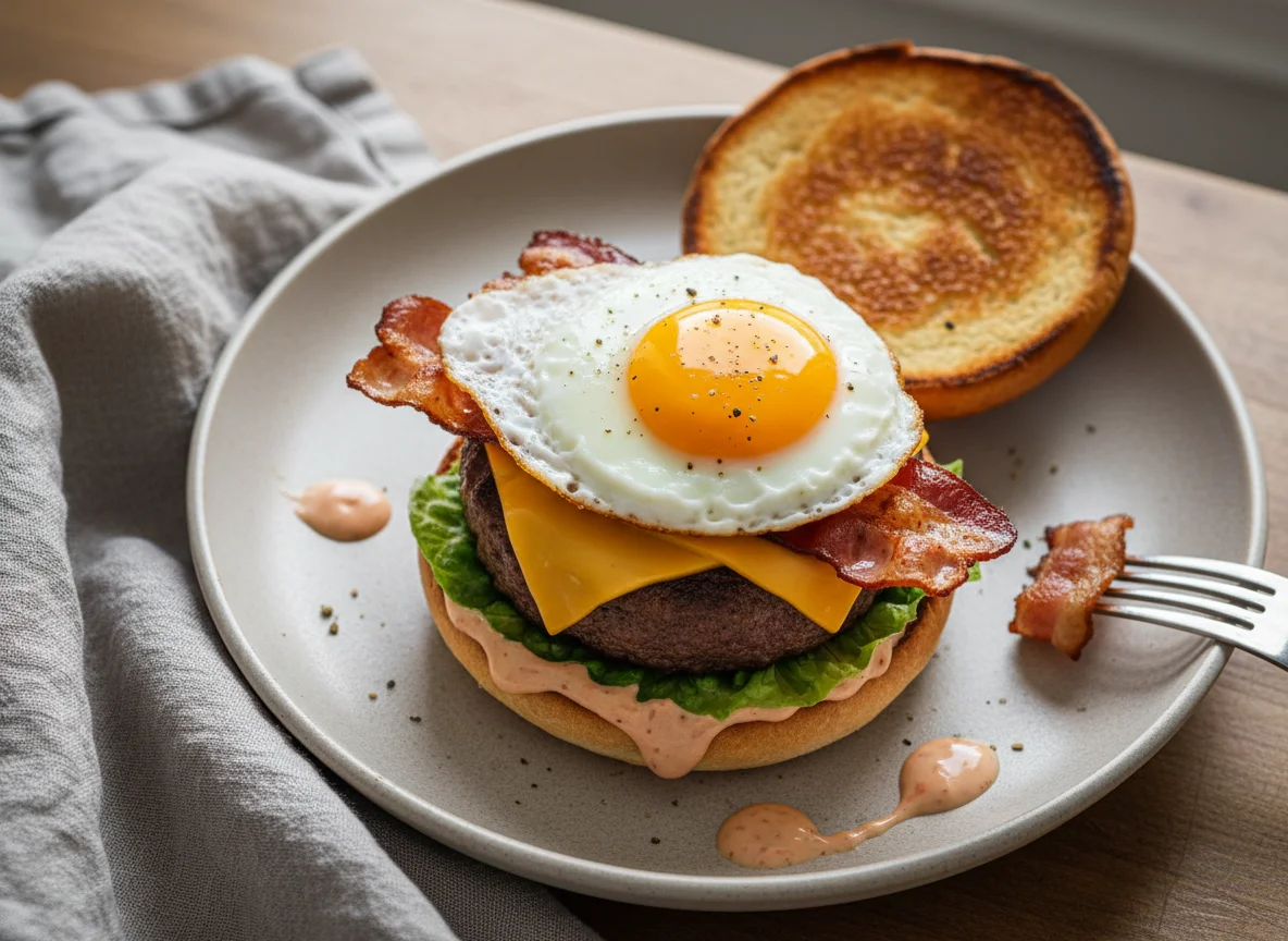 Burger mit Spiegelei und Speck photo