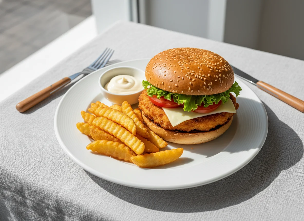Burger mit Wedges und Mayonnaise photo