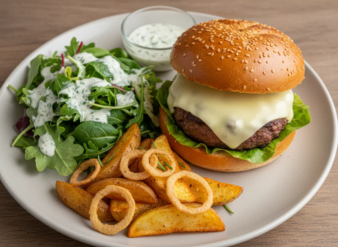 Burger und Beilagensalat photo