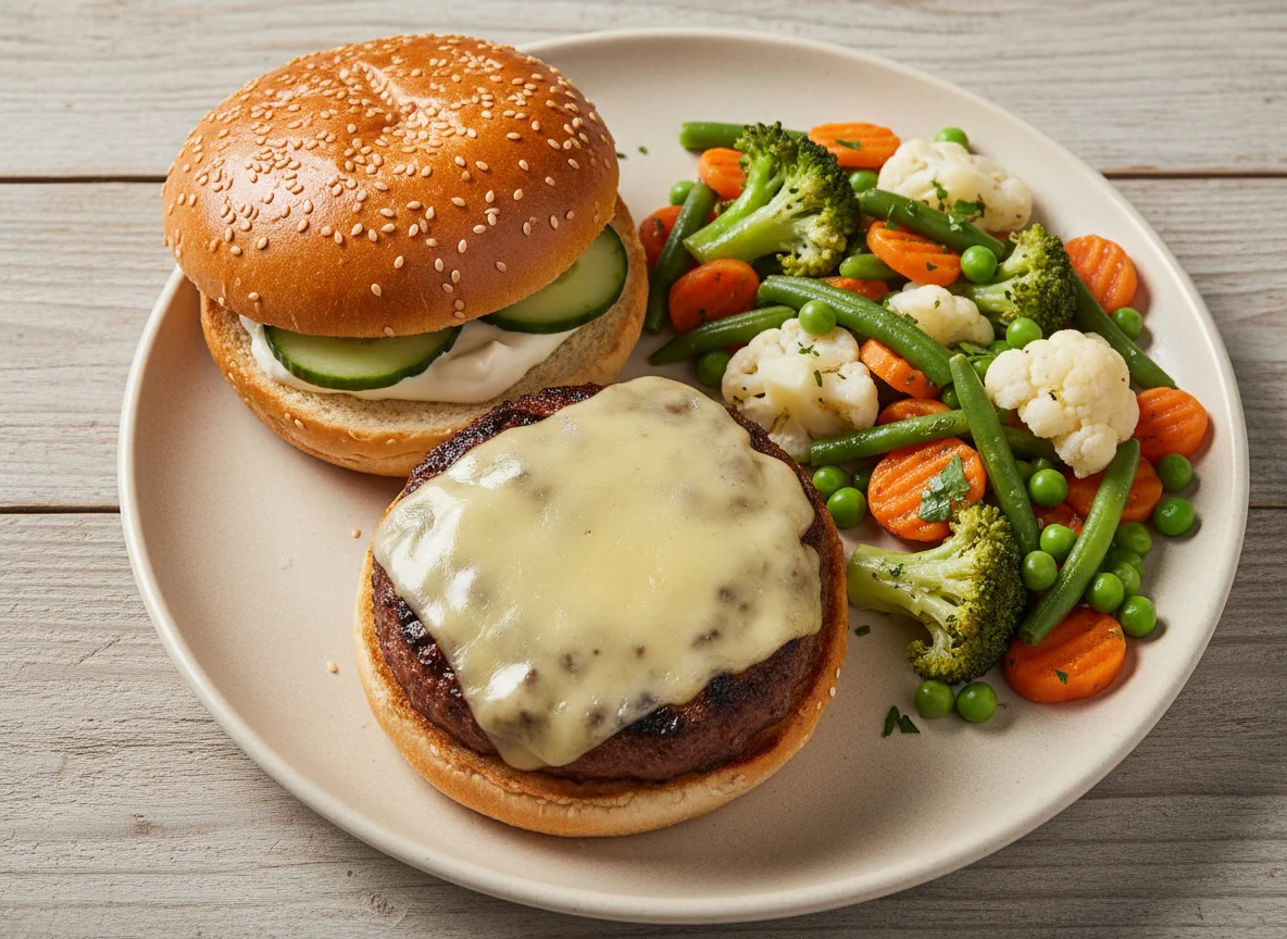 Burger und Gemüsebeilage photo