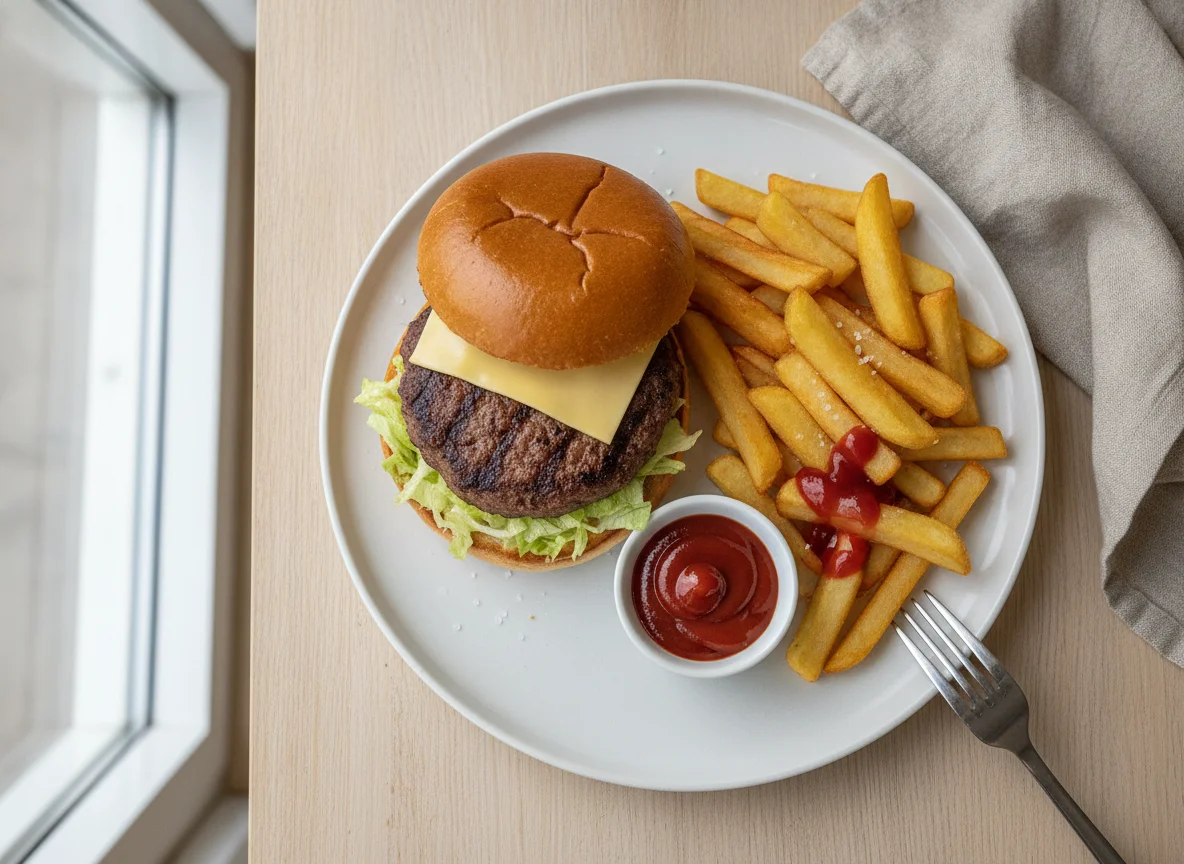 Burger und Pommes Frites mit Ketchup photo