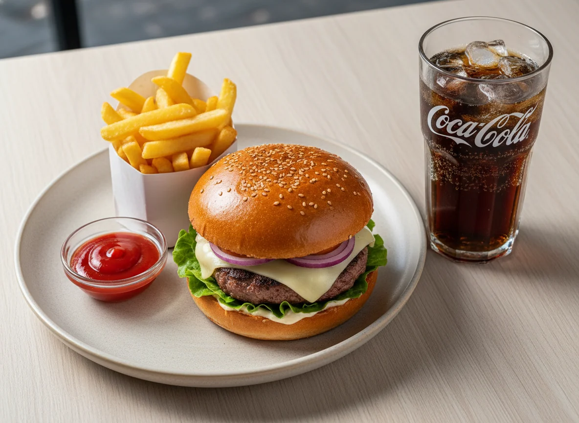 Burger-Menü mit Pommes und Cola photo