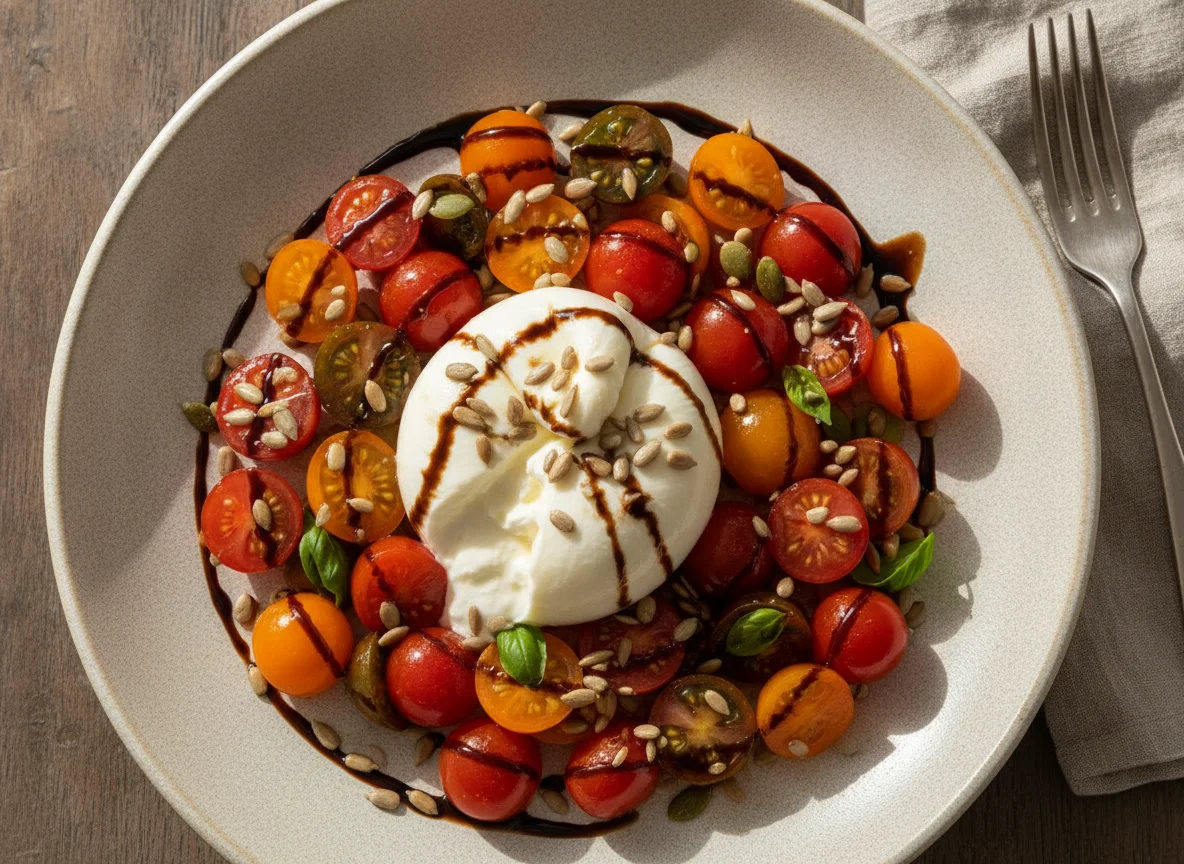 Burrata mit Kirschtomaten und Balsamico-Glace photo