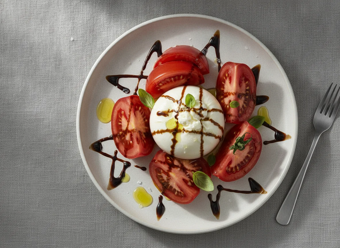 Burrata mit Tomaten und Balsamico-Glace photo
