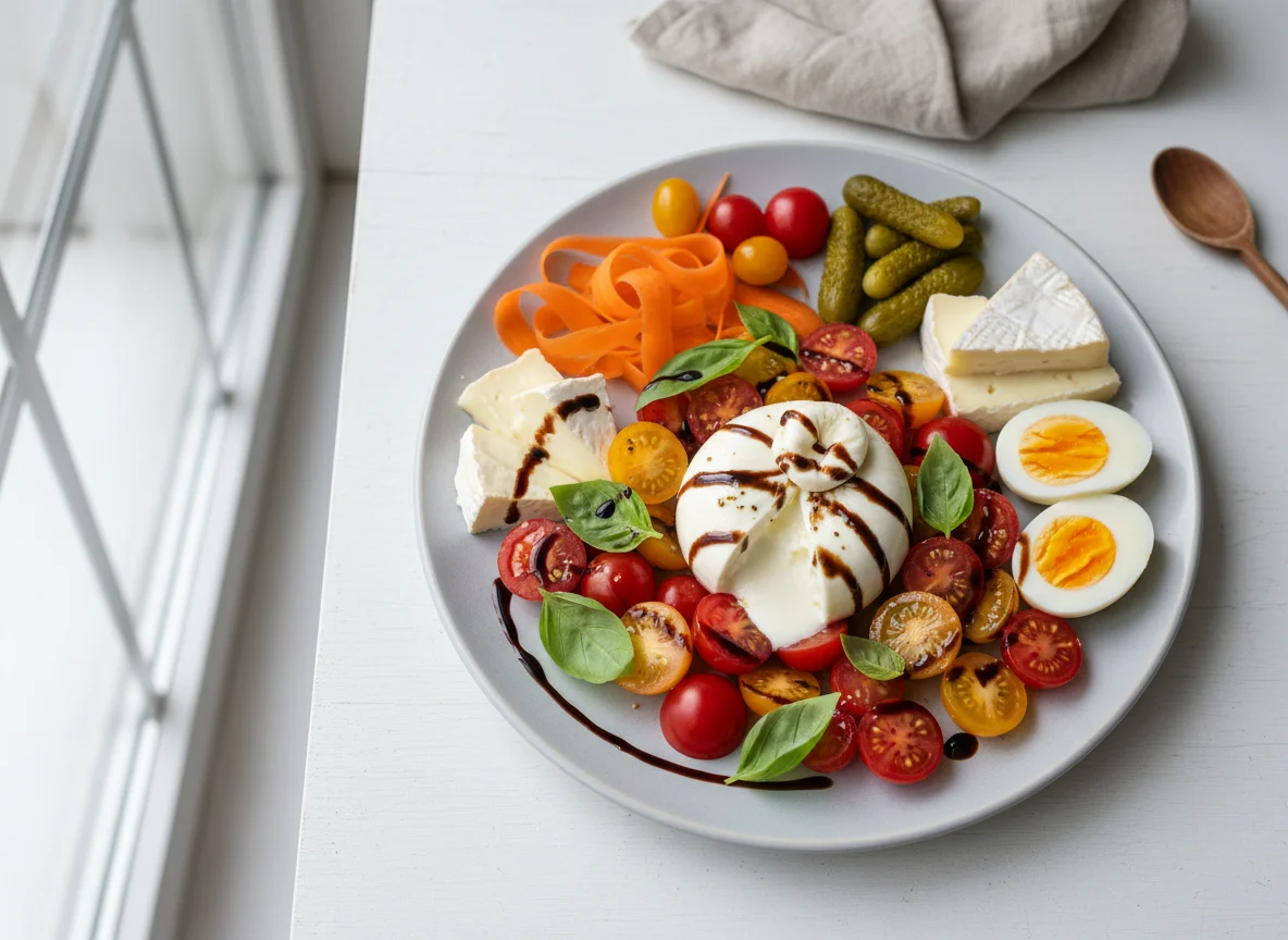 Burrata-Salat mit Beilagen photo