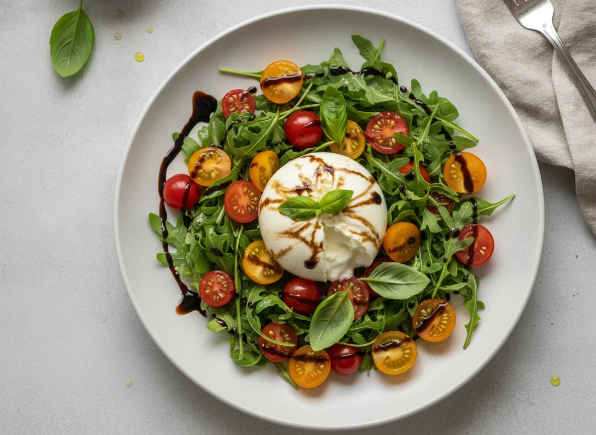 Burrata-Salat mit Kirschtomaten und Rucola photo