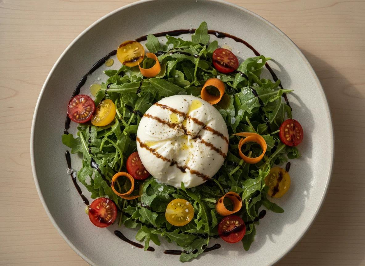 Burrata-Salat mit Rucola und Kirschtomaten photo