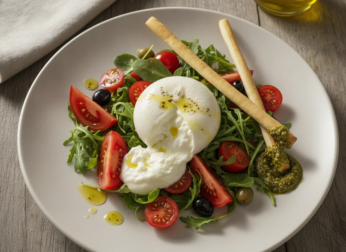 Burrata-Salat mit Tomaten und Rucola photo