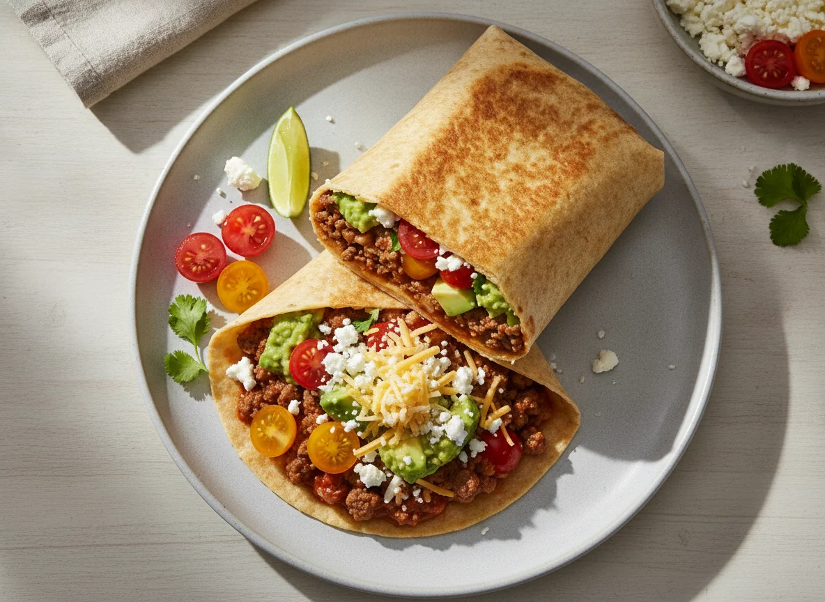 Burrito mit Faschiertem und Gemüse photo