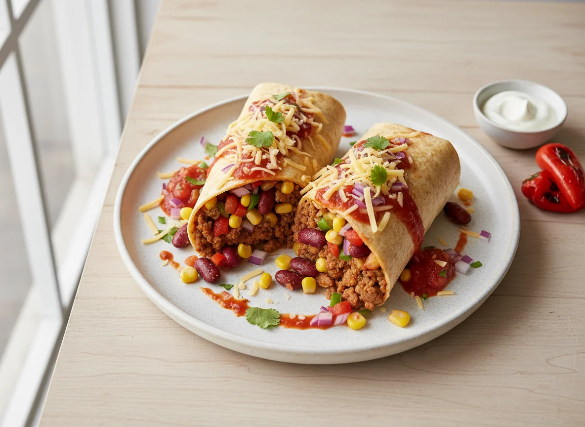 Burrito mit Hackfleisch und Gemüse photo