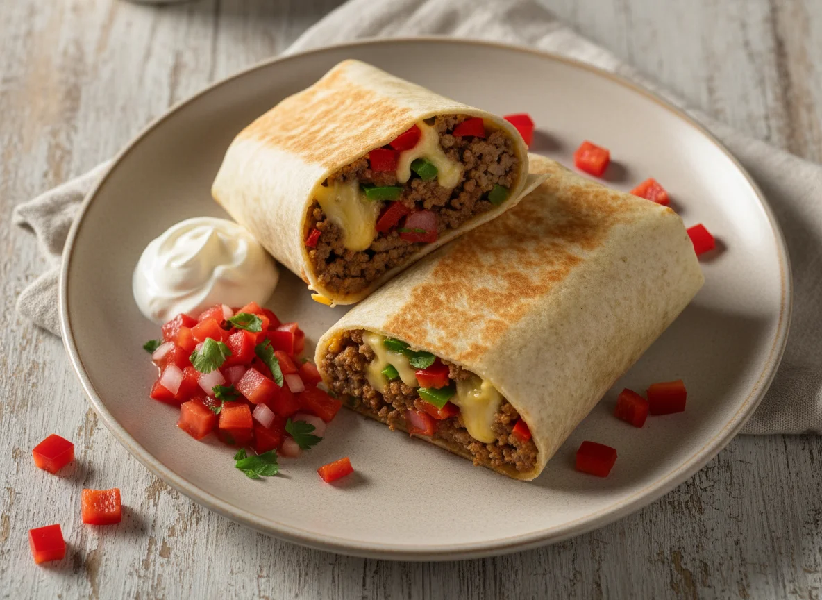 Burrito mit Hackfleisch und Salsa photo