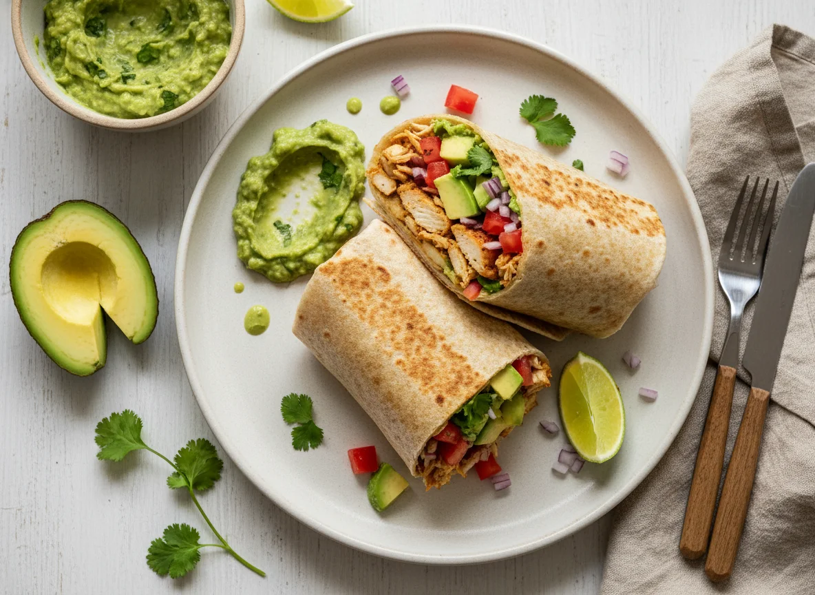 Burrito mit Hähnchen und Avocado-Salsa photo