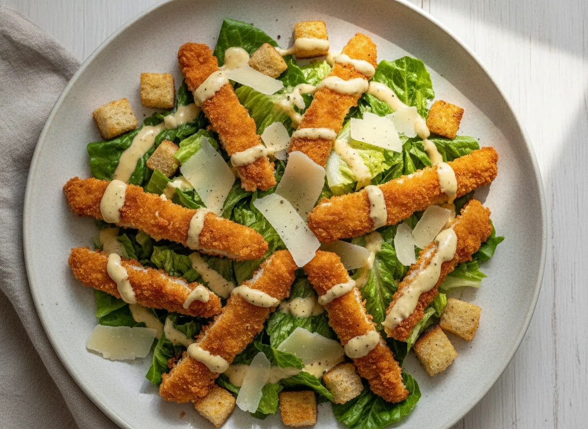 Caesar Salad mit Backhendlstreifen photo