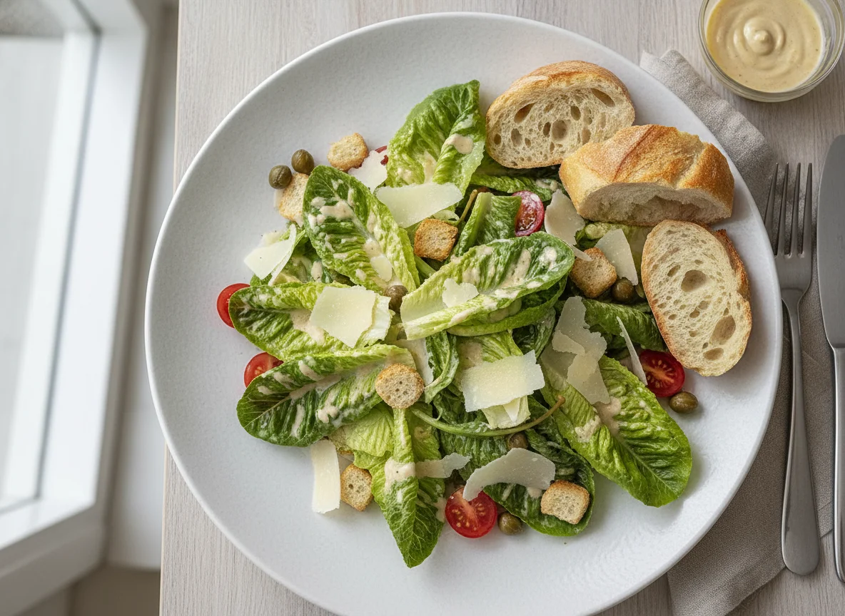 Caesar Salad mit Baguette photo