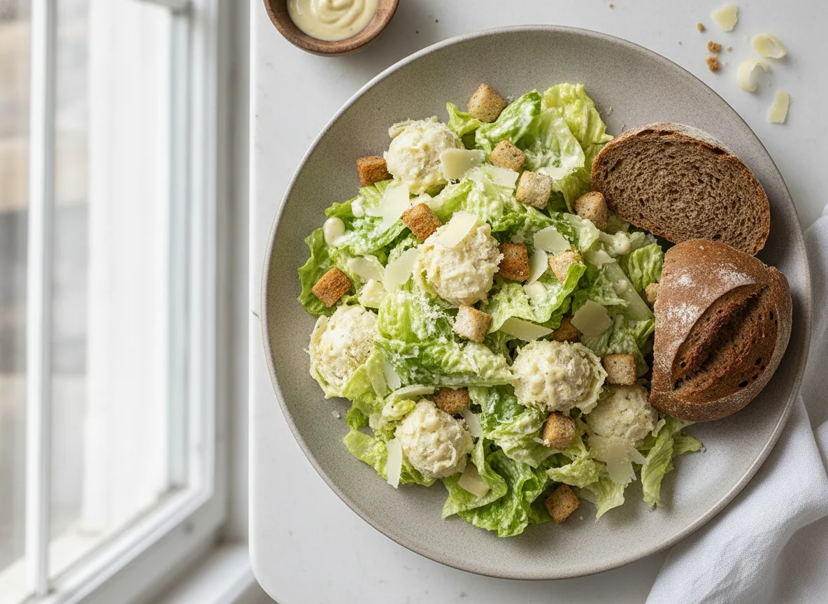 Caesar Salad mit Brot photo