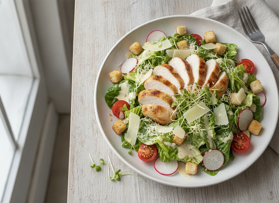 Caesar Salad mit Hähnchenbrust photo