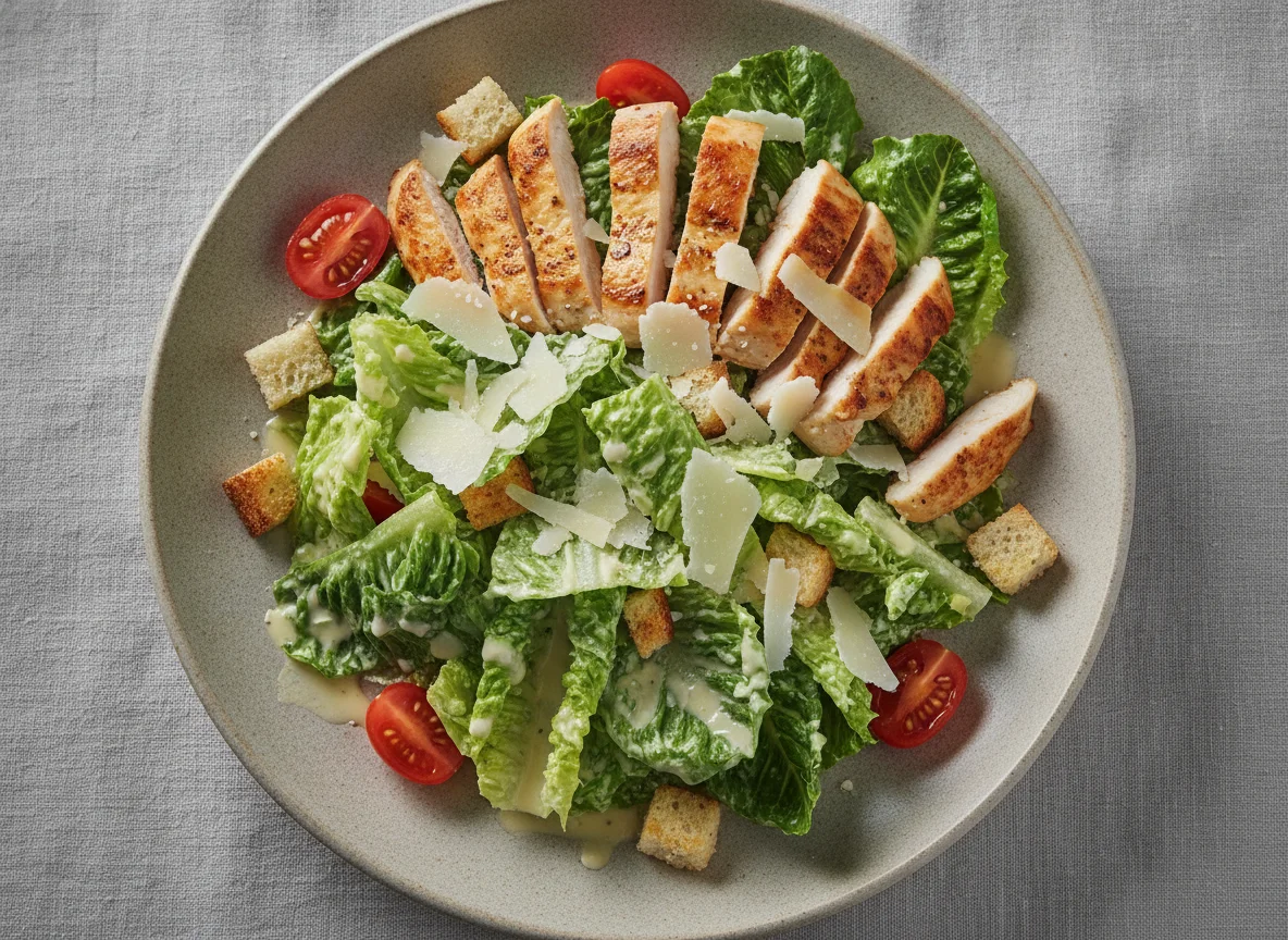Caesar Salad mit Hähnchenbruststreifen photo