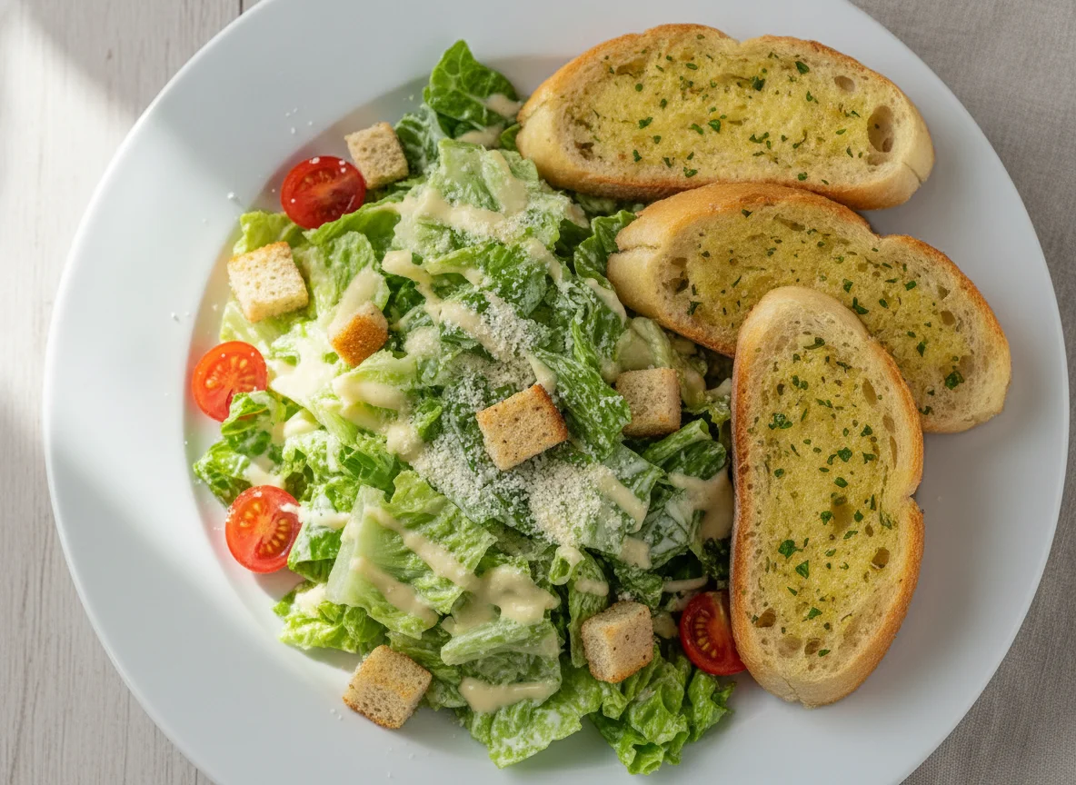 Caesar Salad mit Knoblauchbrot photo