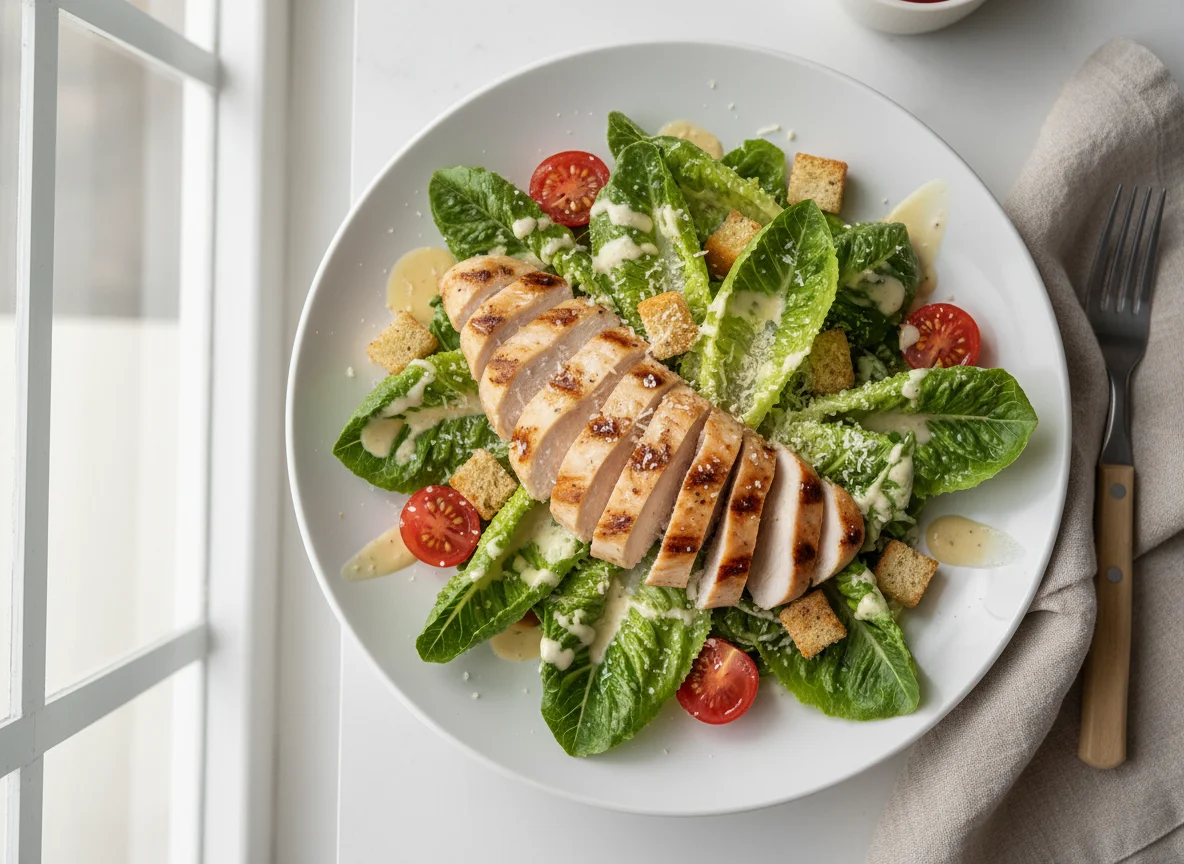 Caesar Salat mit Hähnchenbrust photo