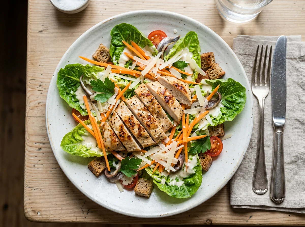 Caesar Salat mit Hähnchenstreifen photo