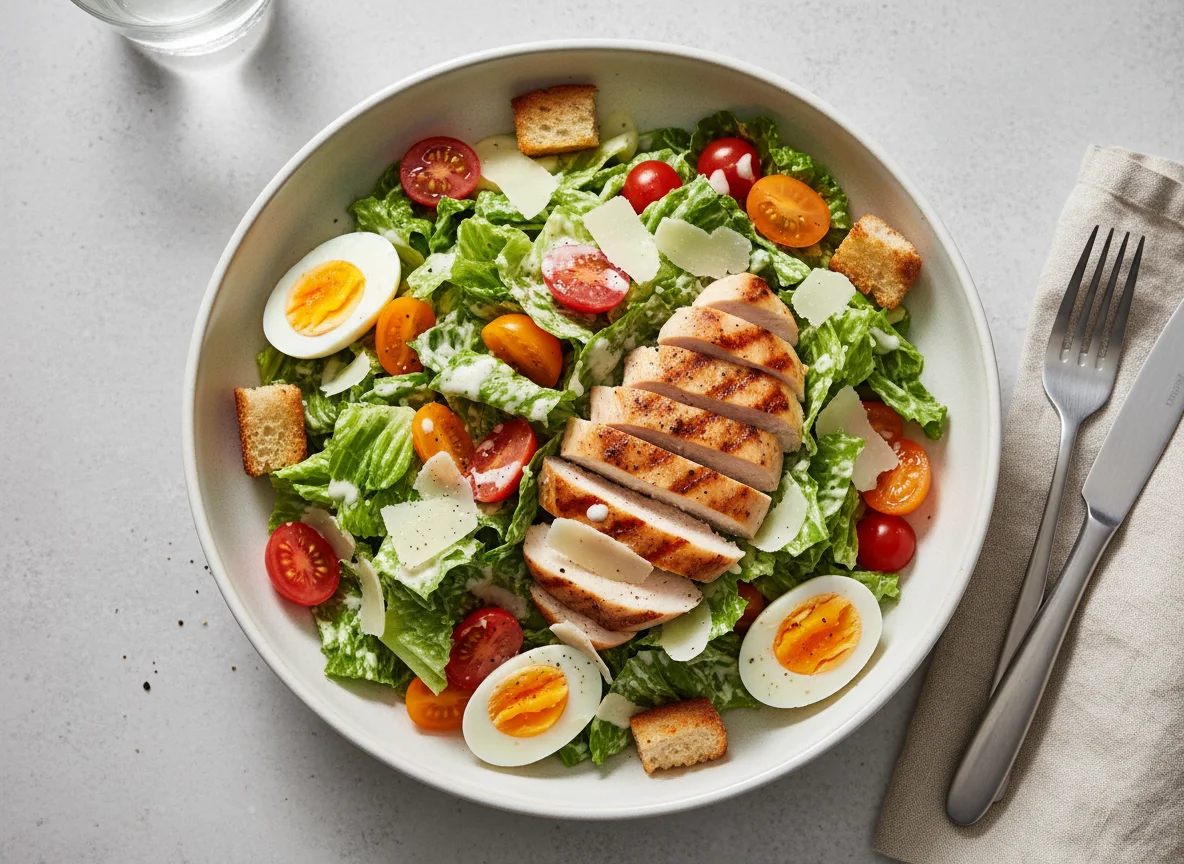 Caesar Salat mit Huhn und Ei photo