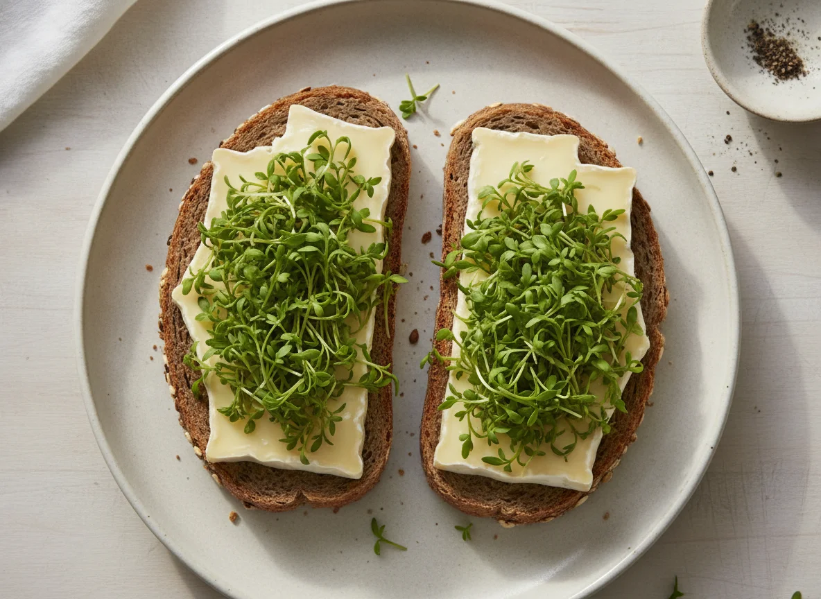 Camembert-Brot mit Kresse photo
