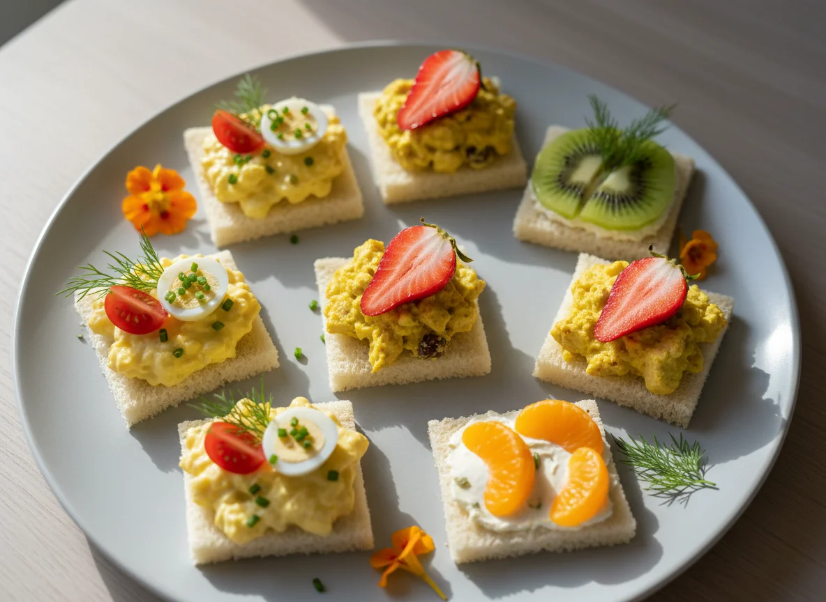 Canapés mit Ei und Früchten photo