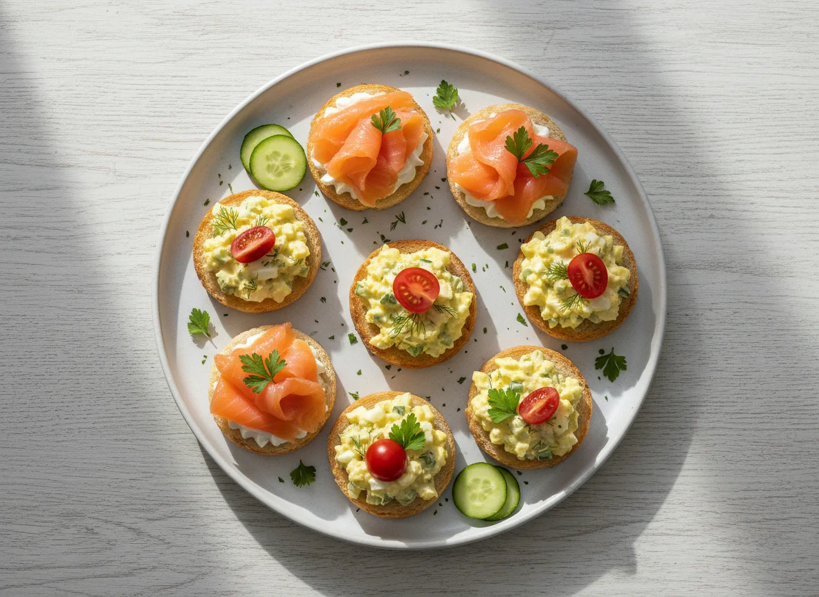 Canapés mit Lachs und Eiersalat photo