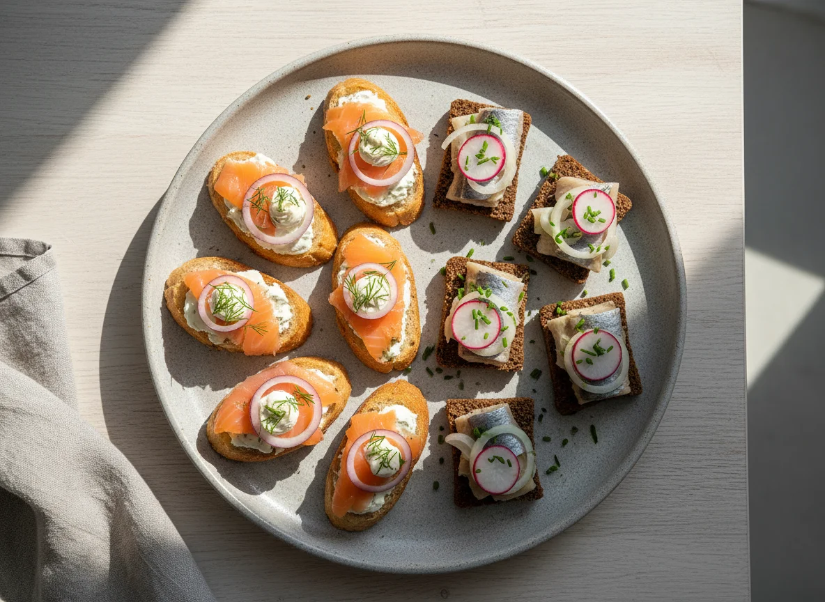 Canapés mit Lachs und Hering photo