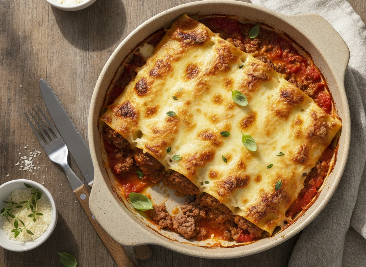 Cannelloni mit Fleischfüllung und Käse überbacken photo