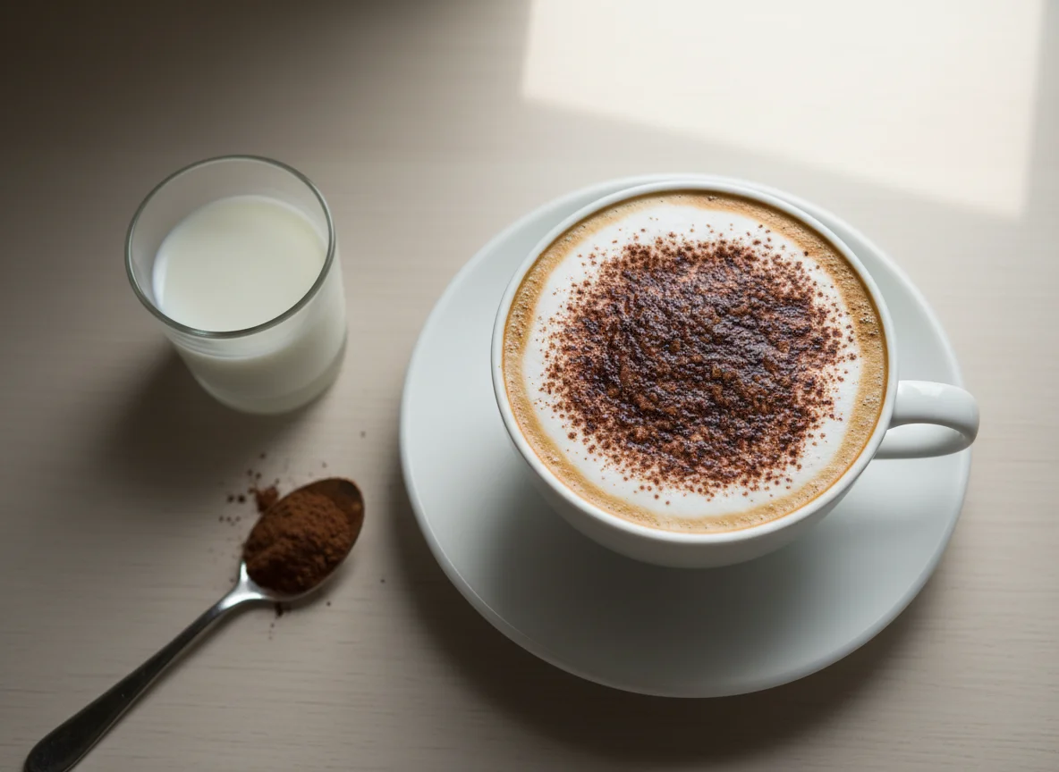 Cappuccino mit Kakaopulver photo